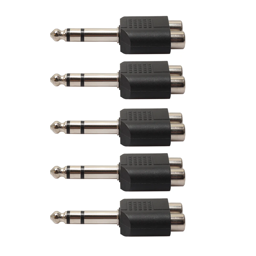 

5Pcs 6.35mm 1/4" Stereo Plug To 2 RCA Female Jacks Splitter Audio Adapter Converter for PC,Stereo,MP3 players