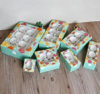 

Light green Muffin packaging 3 cupcake box with insert,Kraft paper cake box with clear pvc window, 4 cupcake packing craft box