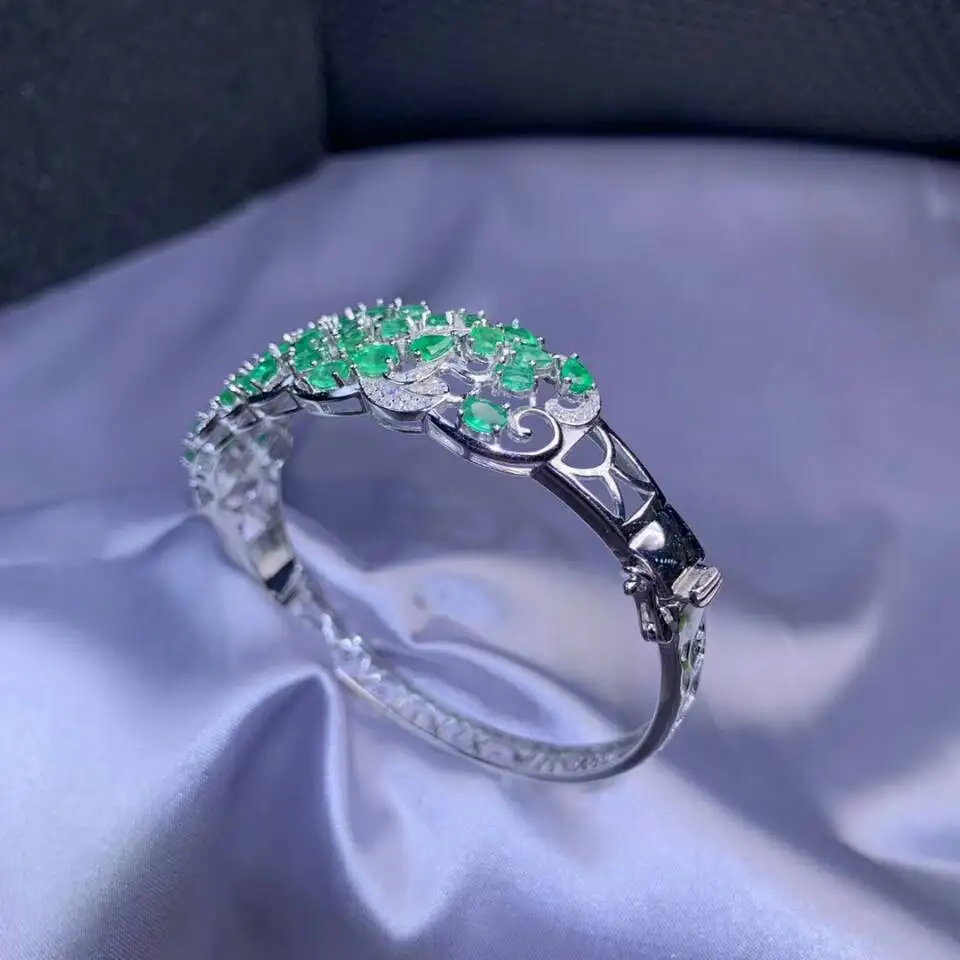 Роскошный браслет MeiBaPJ с натуральным Изумрудным драгоценным камнем, 925 пробы, серебряный, зеленый камень, браслет для женщин, хорошее свадебное ювелирное изделие