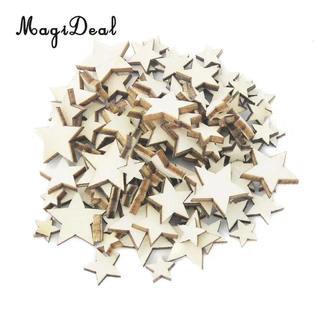 200pcs Rustic Wood Slices Wood Heart Embellishment Star Shapes Wedding Decoration Centerpieces Table Ornaments