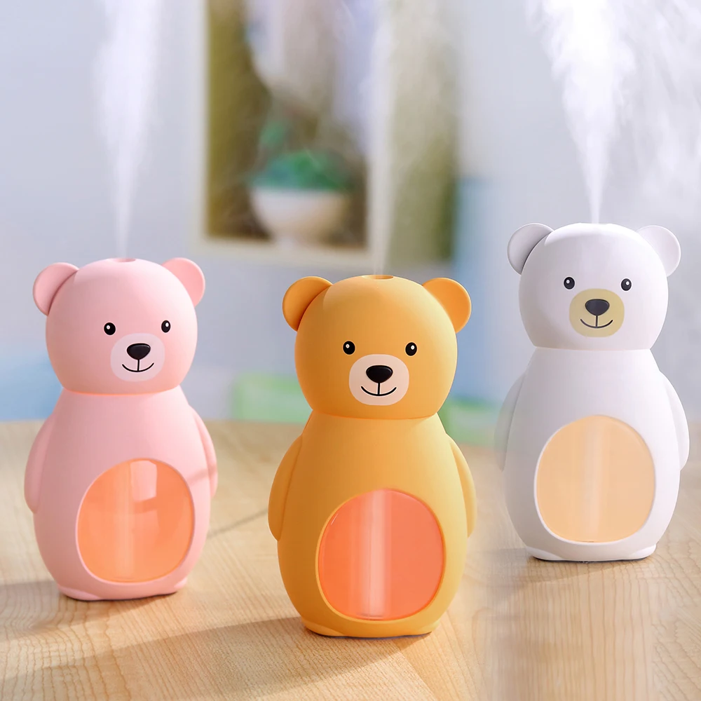 

Newest USB Mini Cool Mist Humidifier 160ML Portable Ultrasonic Cute Bear Air Diffuser with LED Night Light for Home Office Car