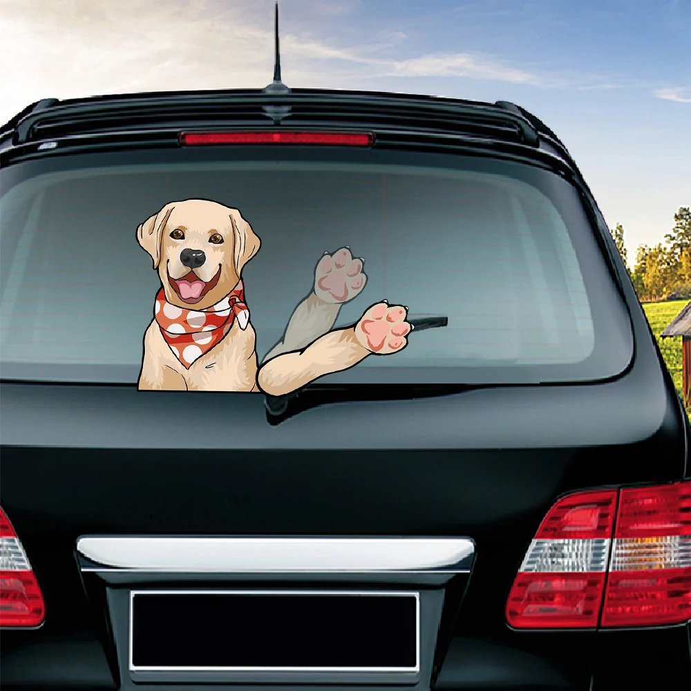 New Labrador Dog Waving Wiper Decals PVC Car Styling Rear Window Wiper