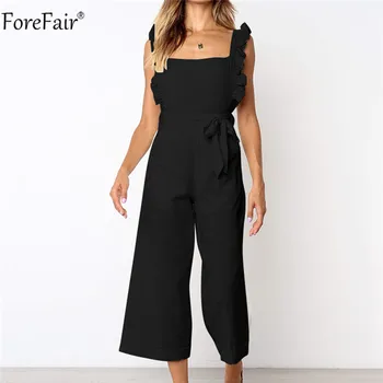 

ForeFair Overalls Women Jumpsuit Romper Womens Jumpsuit Summer Streetwear Black Wide Leg Casual Jumpsuits 2019 Ruffle Sleeveless