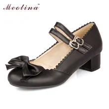 Meotina Femmes Chaussures Mary Jane Chaussures Femmes Arc Rose Chunky Talons printemps Carrés Talons Bas Noir Beige Rose Pompes Grande Taille 10 9