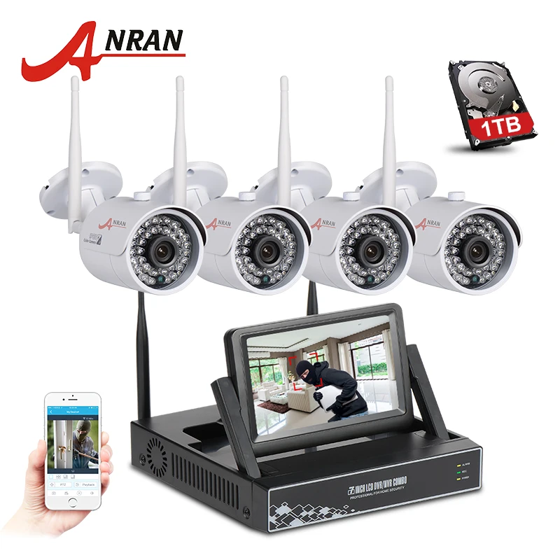 

ANRAN Plug And Play Wireless CCTV System NVR Kit 7 Inch LCD Screen P2P 720P HD 36 IR WIFI IP Camera Outdoor Security Camera