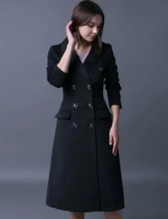 black S-4XL Европейский женский модный тонкий женский длинный платеж кашемировое пальто двубортный осенне-зимний шерстяной Тренч - Цвет: black
