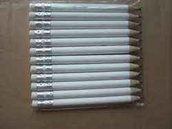 12 десятки 144 шт. белого цвета 3.5 дюймов половинной длины 100 мм Пустой Логотип круглые деревянные материал ластик Гольф карандаш