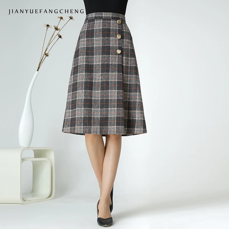 Buy British Style Plaid Wool Skirt A Line High Waist