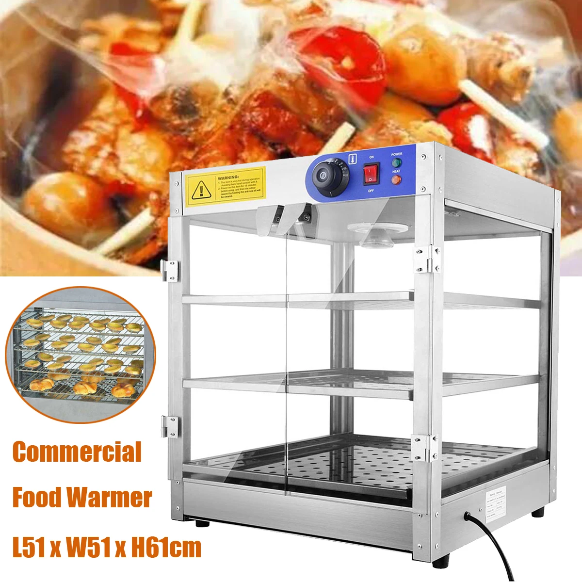 

800W Food Showcase Cabinet 3-layer Display Warmer Showcase Food Storage Warm Equipment for Kitchen