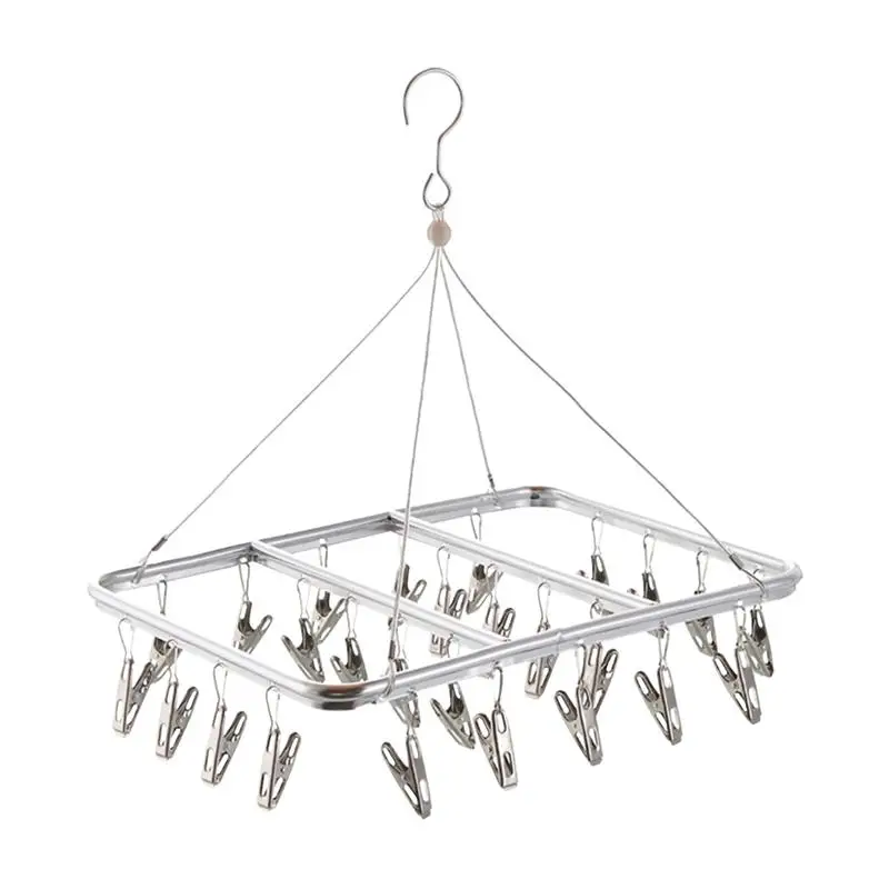 

Aluminium Alloy Clothes Hangers Clothes Drying Laundry Double Lines Wind-proof Hanger with 22 clips for Towel Underwear Socks