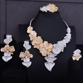 

GODKI Super Luxury Geometry Leaf Flower Women Wedding Cubic Zirconia Dress Necklace Earring Dubai Jewelry Set Jewellery Addict