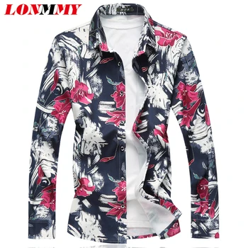 

LONMMY M-7XL Floral shirt men Full sleeves flower design Imported clothing men shirt dress camisas masculinas New 2018 Autumn
