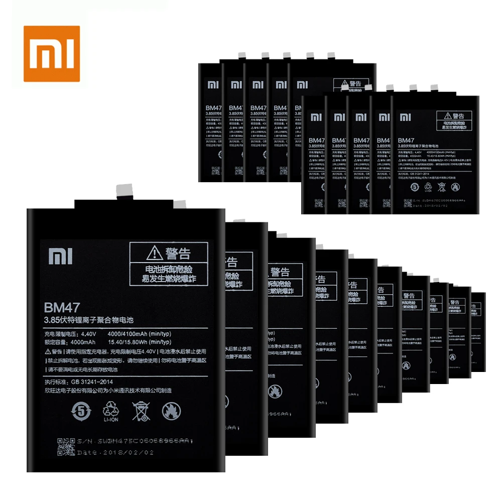 

20PCS Original Replacement Battery For Redmi 3 3S 3X 4X 3 pro Hongmi 3 S 4 X BM47 Rechargeable Phone Batteria Akku 4000mAh