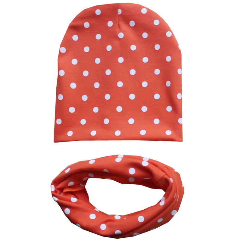 Осень-зима, вязаный крючком детский шарф, шапка, комплект для маленьких девочек, шапка, шарф, комплект, модный детский набор из шапки и шарфа для мальчиков, детская теплая шапка, шапочки - Цвет: orange dot