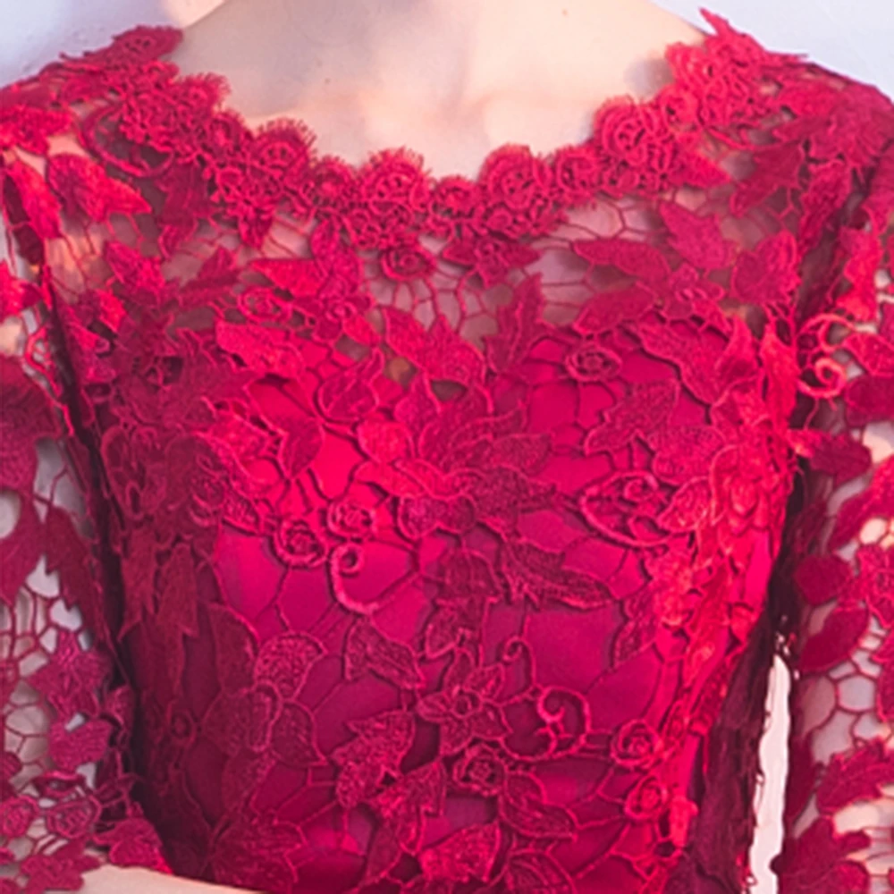 2018 Новое поступление по колено платье подружки невесты Красный Тюль Половина рукава тюль Для женщин гостей свадьбы Платья для вечеринок