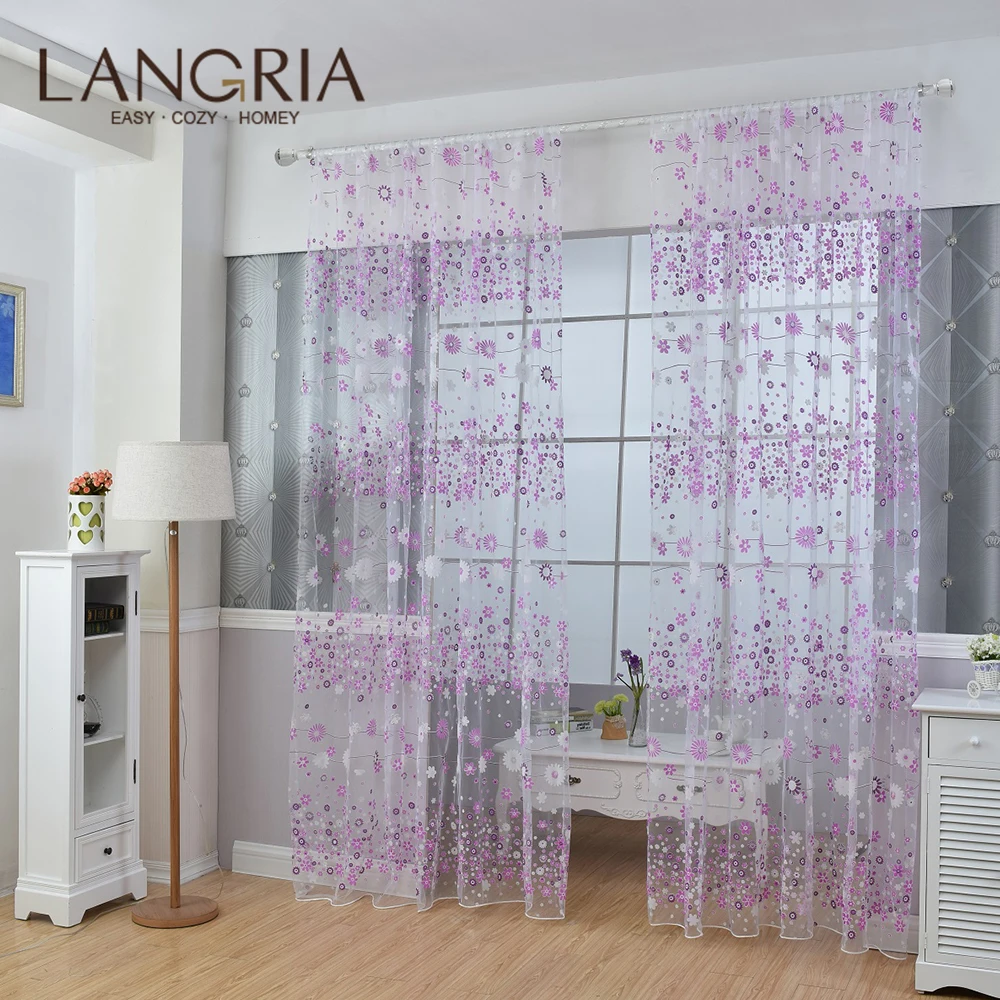 

Voile Door Window Sheer Curtain Flower Screens European Style Voile Tulle Sheer for Bedroom Living Room Windows Curtains
