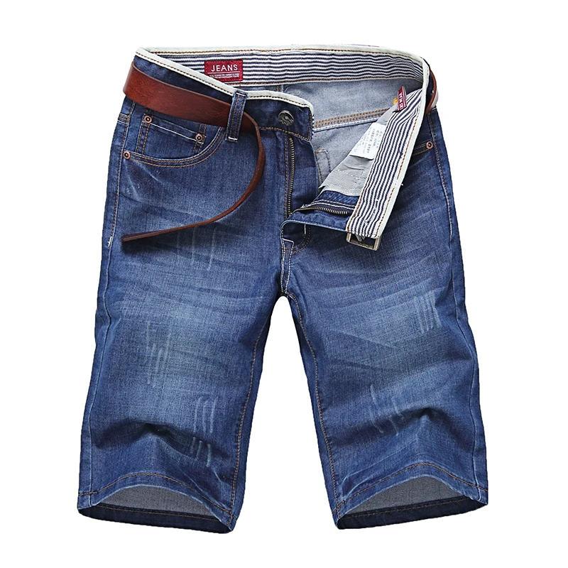Джинсовые шорты до колена, мужские однотонные прямые короткие джинсы из хлопка, новые летние мужские повседневные синие короткие джинсы, размер 28-38
