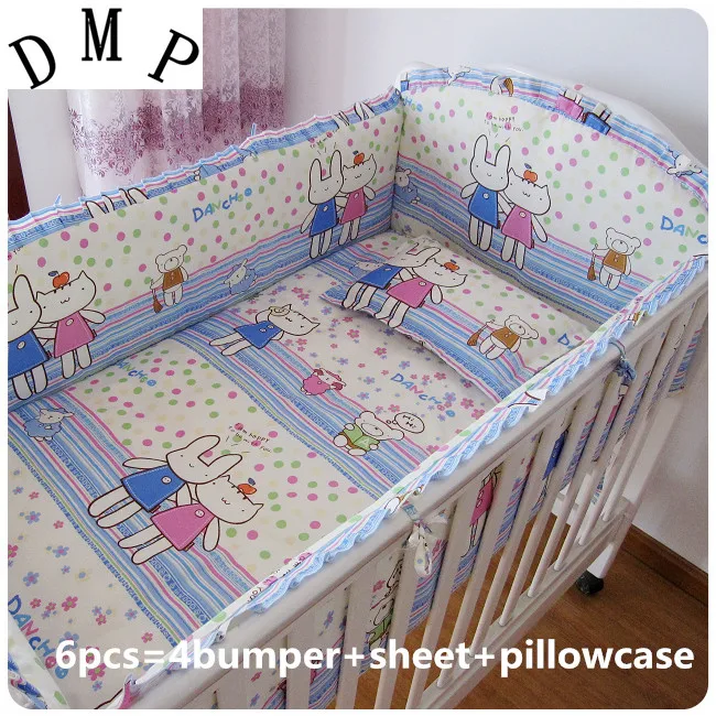 

Promotion! 6PCS baby bedding set bebe jogo de cama cot crib bedding set (bumpers+sheet+pillow cover)