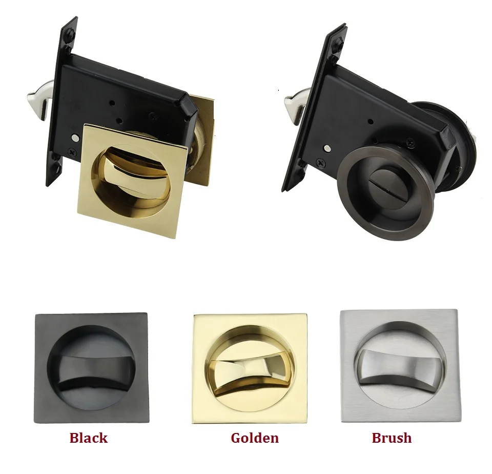 Keyless Bed Bath Door Lock Mortise Lock Set Flush Recessed Pull Ring Double-Sided Square Round Escap