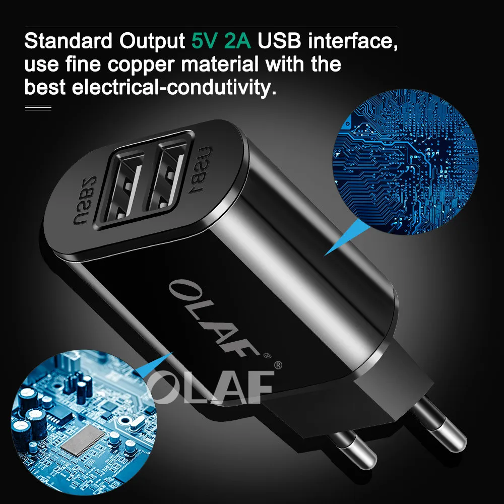 OLAF Phone Charger 5V 2A 2 USB EU Plug Travel Wall Charger Adapter For iPad iPhone X 7 Plus Samsung S9 For Xiaomi Mobile Phone  (6)