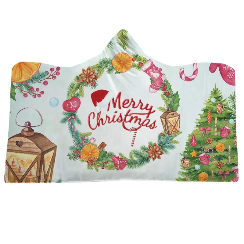 Теплый плюшевый плащ с капюшоном, плотное Двухслойное плюшевое рождественское одеяло с принтом и капюшоном, Рождественский Декор - Цвет: 4