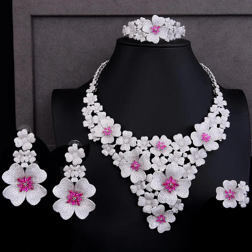 GODKI Luxury Super Big Blossom Flower 4PCS African Jewelry Sets For Women Wedding Zircon CZ Nigeria Dubai Gold jewelry SetS 2019
