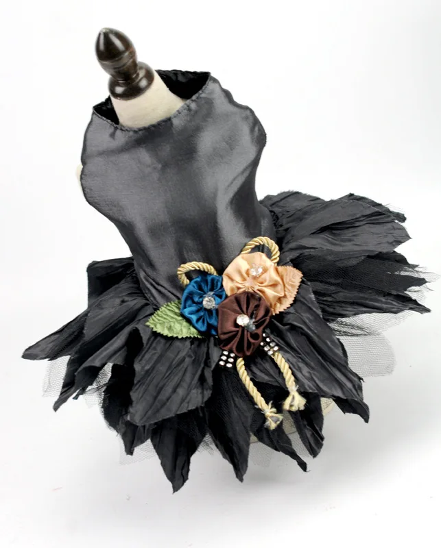 Модное кружевное платье принцессы для питомца, собаки, свадебные платья, юбка-пачка для домашнего питомца, щенка, кота, платье для питомца, одежда для домашних животных с передними цветами, XS-XL, Тедди - Цвет: Черный