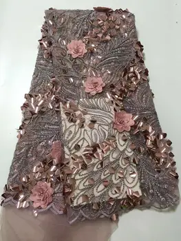 

Nigerian Lace Fabric 2019 High Quality African Tulle Lace Fabric With 3D Sequins French Net Lace For Wedding Dress New