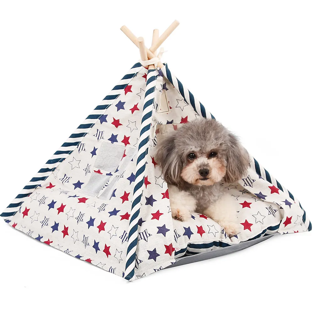 Pets Teepee Dogs Cats Rabbits Bed Oxford Cloth Linen Portable Pet Tents Houses Store - Цвет: blue