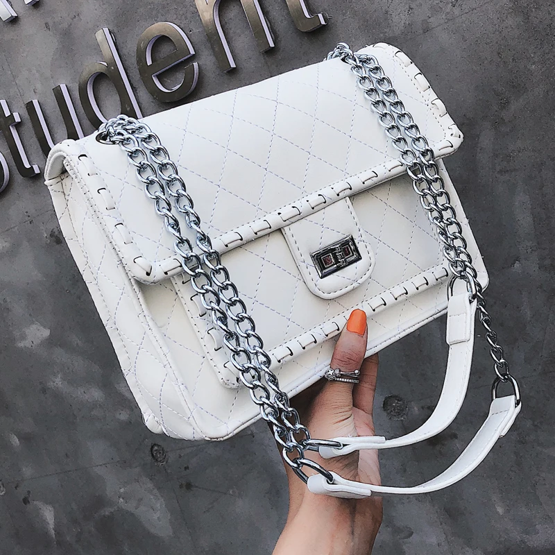 

Simple Fashion Female Square bags 2019 New High quality PU Leather Women's Designer Handbag Lattice Chain Shoulder Messenger bag