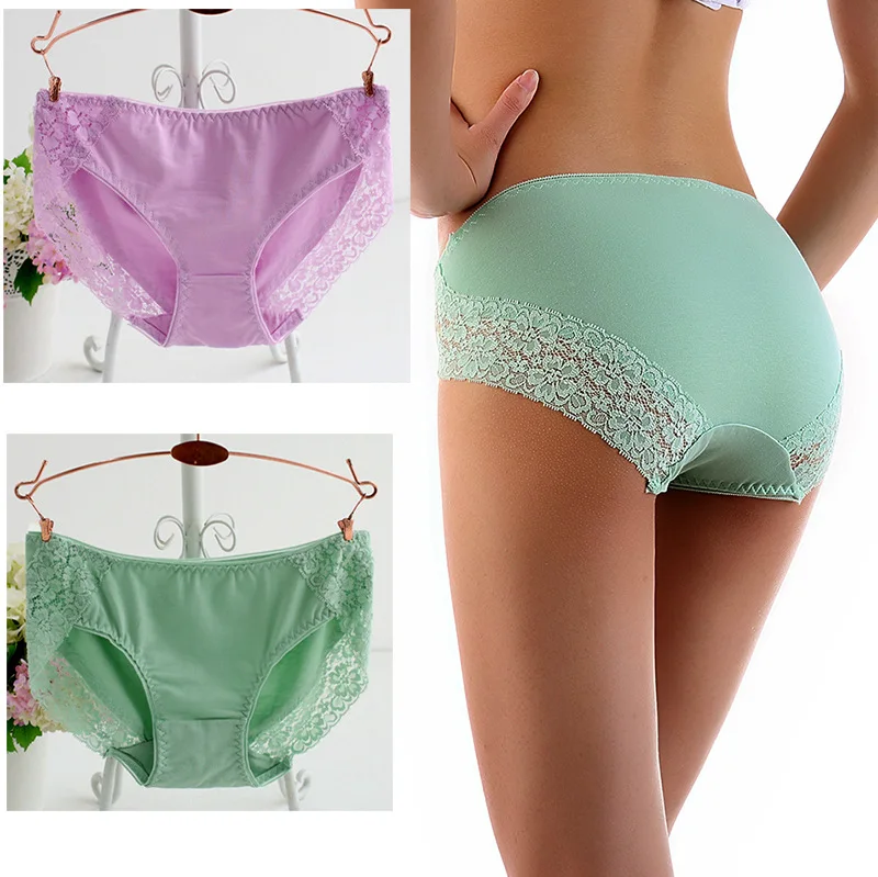 

New Women Cotton Panties Solid Color Seamless Briefs Sexy Lace Lingeries Women's Plus Size Underpants