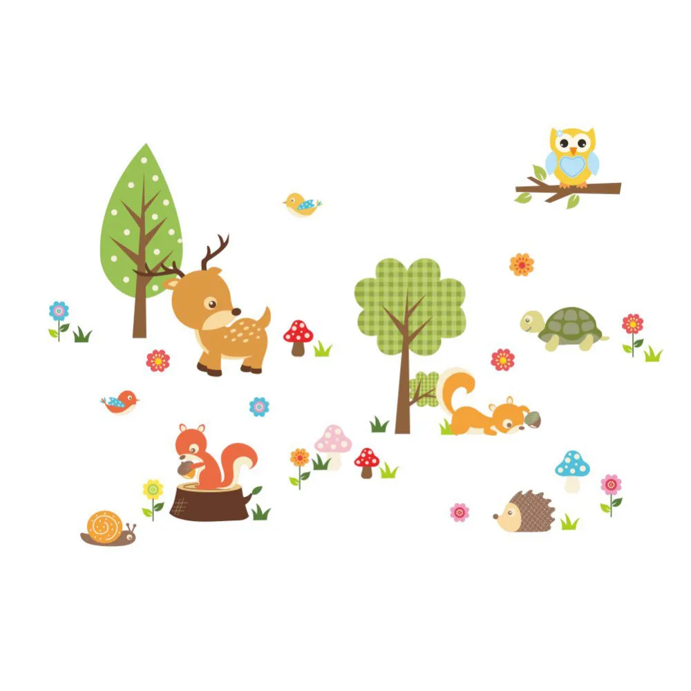 

Cute Animals Wall Sticker Zoo Tiger Owl Turtle Tree Forest Vinyl Art Wall Quote Stickers Colorful PVC Decal Kid Baby Room 2016