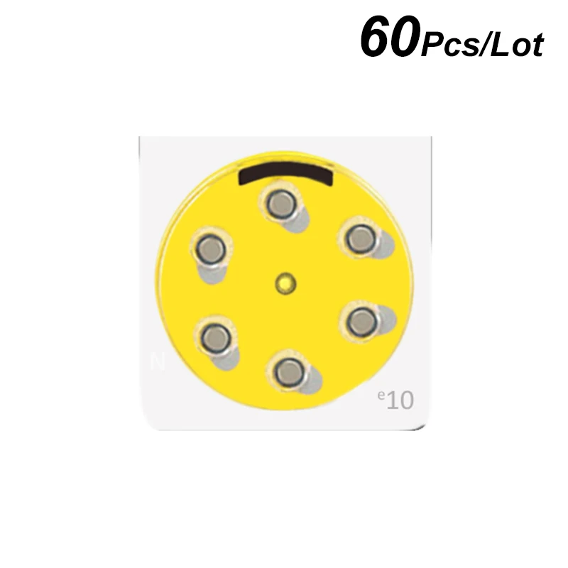

New Arrivals Wholesale Hearing Aid Power E10 Zinc Air Battery A10 Coin Cell PR70 7005ZD AC10 AC230 DA10 DA230 ZA10 10 Yellow Tab