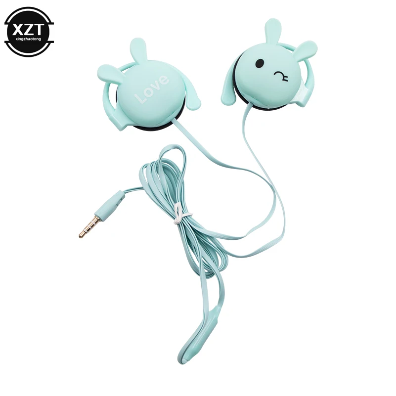 3.5mm Cute Earphone Rabbit Cartoon Stereo 3.5 jack Headphone with Ear-hook Sports Headset for Girls Kids Gift Mobile Phone Mp3