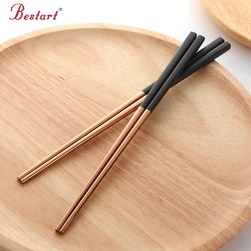blackrose 5pairs 5 пар металлических палочки для еды хэши 304 китайские палочки для еды из нержавеющей стали Нескользящие многоразовые палочки для еды для Суши Палочки для еды кухни - Цвет: blackrose 5pairs