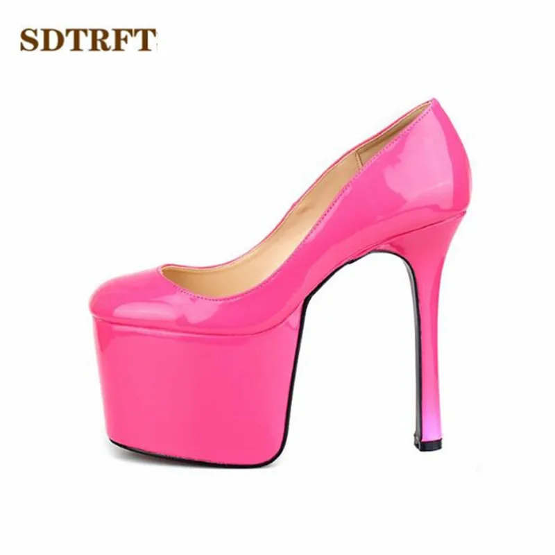 

SDTRFT SM Stilettos Brand red 16cm thin heels Patent leather 8cm platform wedding shoes woman sexy dress pumps Plus:40-47 48