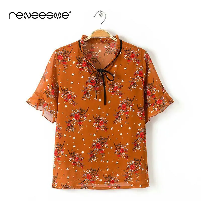 

new 2019 casual short sleeve chiffon bow tie women blouse shirt fashion striped lady shirts ladies tops blusas feminine blouses