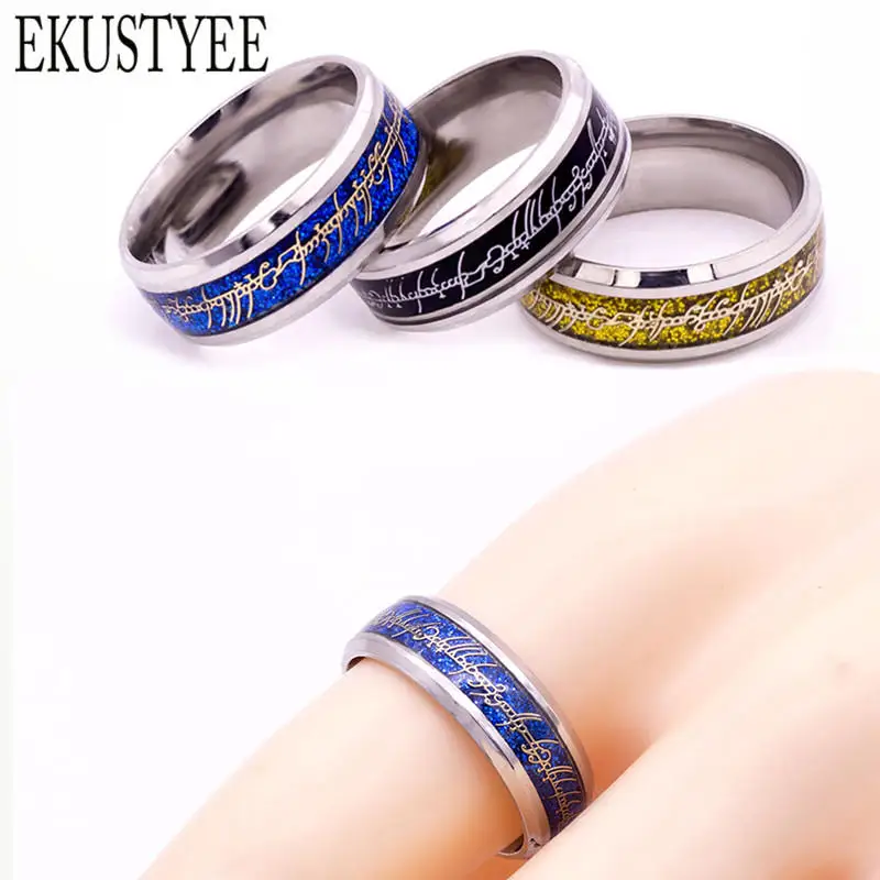 

New 3 colorsHobbit Lord of Ring for Men Stainless Steel Wedding Engagement Ring for Male Lucky Jewelry Gift