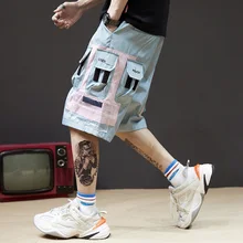 Национальный tide шорты хип-хоп мужские уличные функции карго мастерство небольшие приливы фирменные прозрачные карманы