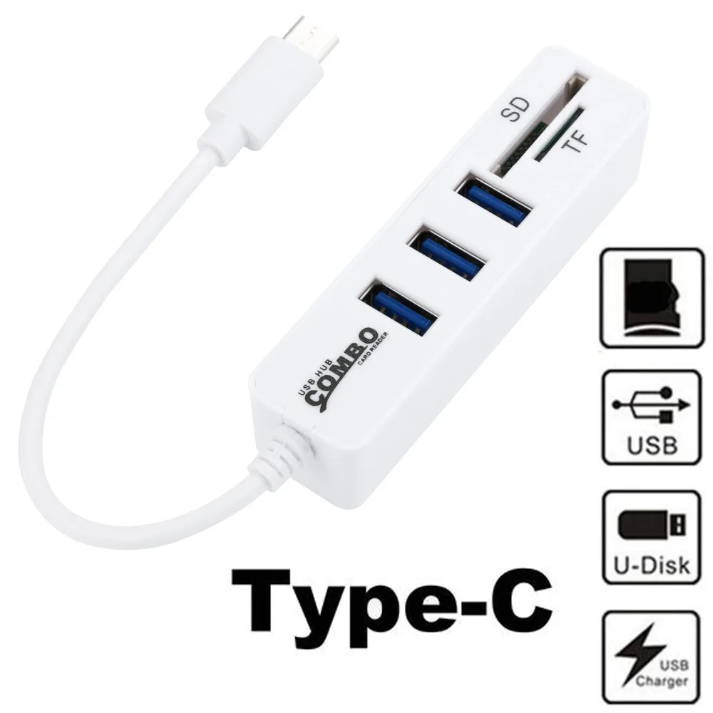 Usb-хаб 2 в 1 type-C OTG USB 2,0 концентратор сплиттер комбо 3 порта и SD/TF кард-ридер разработан специально для ноутбука# YL