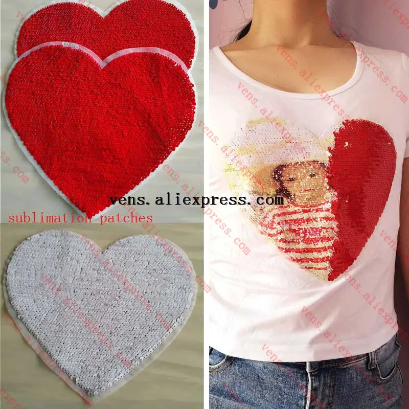 

sublimation blank sequins patches without back glue hot transfer printing diy custom blank heart shape consumables 18pieces/lot