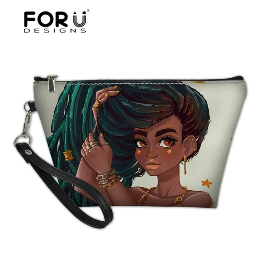 

FORUDESIGNS Black Art African Girl Printing Cosmetic Cases Women Function Make Up Pouch Ladies Travel Organizer Wash Kit Bags