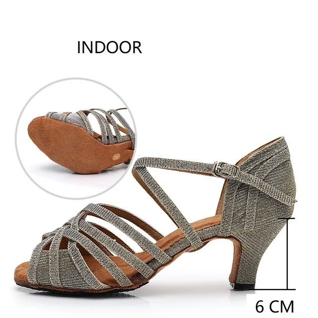 Кроссовки; обувь для латинских танцев; женская обувь для взрослых; Новинка; Обувь для бальных танцев; спортивная обувь для бальных танцев; женская обувь с мягкой подошвой - Цвет: indoor silver 6 cm