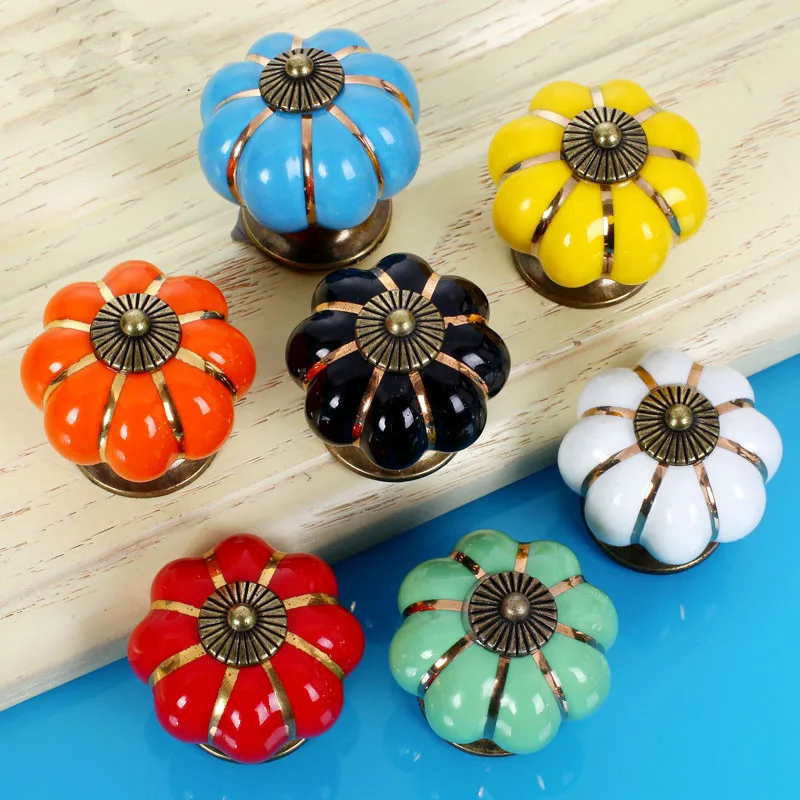 

2x Furniture Handle Kitchen Pumpkins Pull Drawer Knobs 6 color Porcelain Cupboard Drawer Dresser Knobs Pull Handle Cartoon Knob