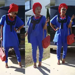 H & D 2018 Африканский Женская одежда в африканском стиле традиционный комплект pour femme вышивка дизайн платья для женщин синий черный Леди Топ
