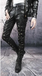 28-37! Большие размеры мужской мотоцикл брюки мужчины корейской Тонкий ночной клуб этап-основной кожаный ремешок Штаны костюмы - Цвет: Черный