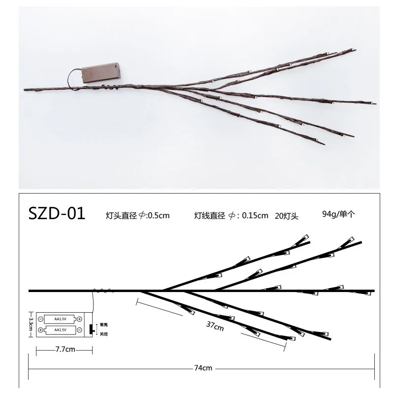 20LED освещенные 5 ветви освещения веточка Willow Tree отрасль Цветочные лампа Батарея работать дома вечерние ваза свет Рождества вечерние подарок