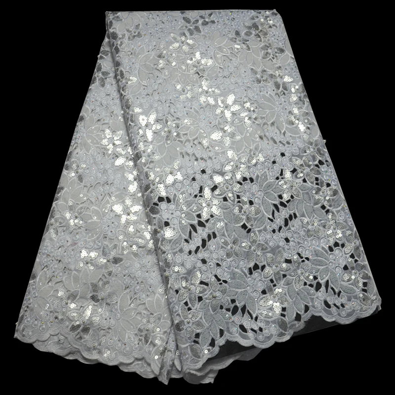 

5yards/pc high grade Luxury sequins embroidered African handcut organza lace fabric with stones and beads for party dress OP20