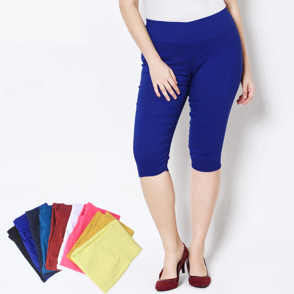 

Extra Large Size Women Capris Pants Super Stretch Summer Candy Color Plus Size Female Elastic Calf-length Pencil Pants
