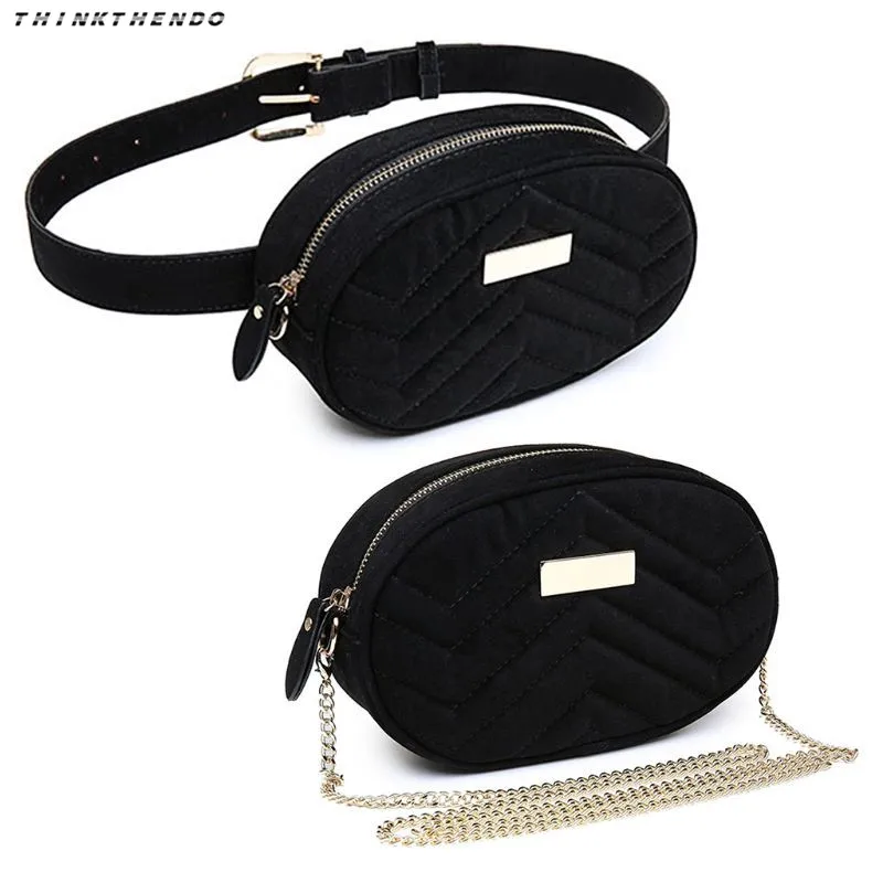 

THINKTHENDO New Women Velvet Waist Chest Bag Chain Girls Fashion Casual Travel Belt Shoulder Crossbody Bags Tote